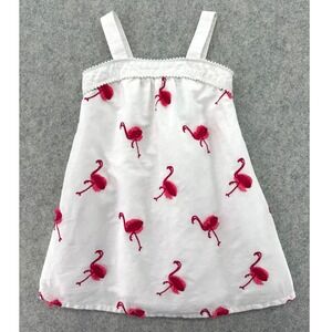Janie and Jack Girls White Pink Embroidered Flamingo Dress Size 3 Summer Cotton